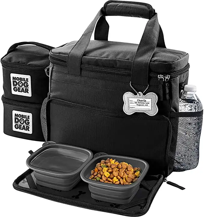 Travel Dog Tote Bag Includes Collapsible Silicone Bowls