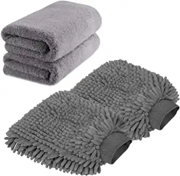 Microfiber Wash Glove and Microfiber Towels - Lint Free（2 Towels + 2 Mitts）