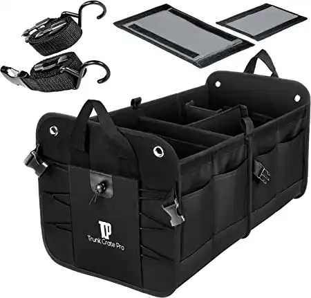 Collapsible Portable Multi Compartments Trunk Organizer, Black